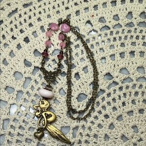 fairy pendant & Pink Heart & glass beaded Necklace